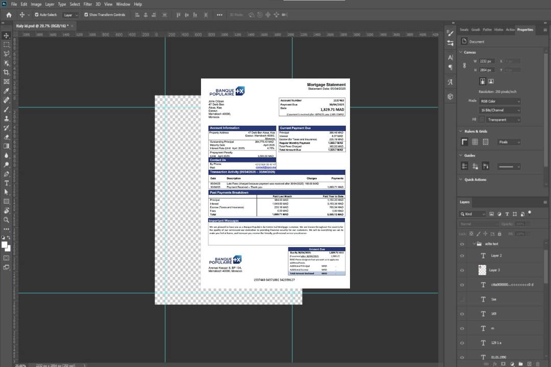 Maroc Banque Populaire du Centre , Sud relevé hypothécaire Modèle Word et PDF template